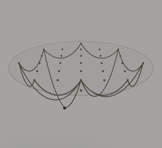 Tie strings between dots on the base